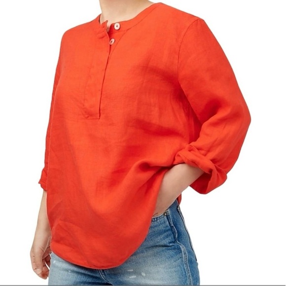 J. Crew Tops - J.Crew 100% Linen Tunic Shirt In Brilliant Sunset